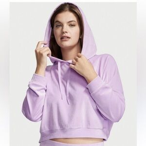 Victoria's Secret Soft Lounge Hoodie Velour Ribbed Pullover Velvet Purple Size L